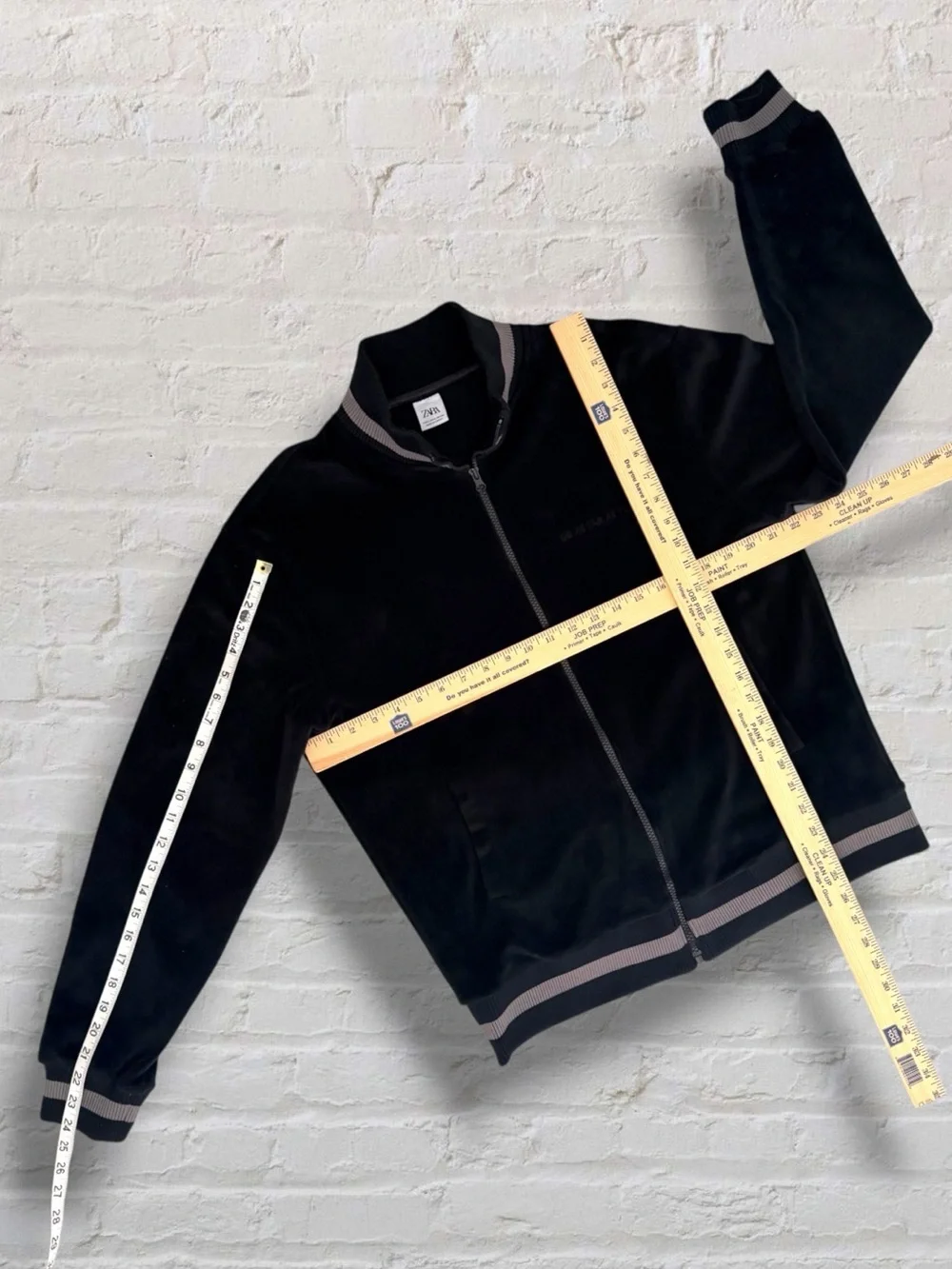 Zara Men Large Full Zip Track Jacket Black Go As Far As You Can Stripe Trim
